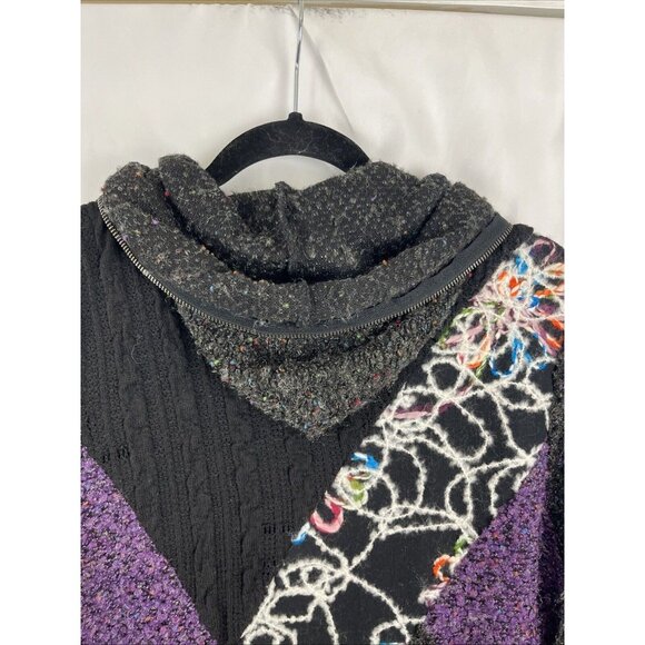 Fantazia Black Boho Artsy Long-Length Hooded Sweater-Coat Women's Size S - Picture 8 of 10